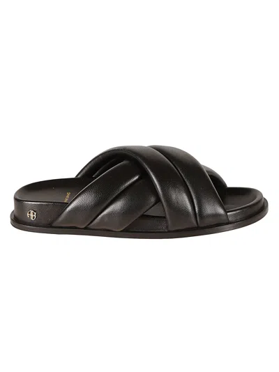Anine Bing Padded Cross Strap Sliders In Black