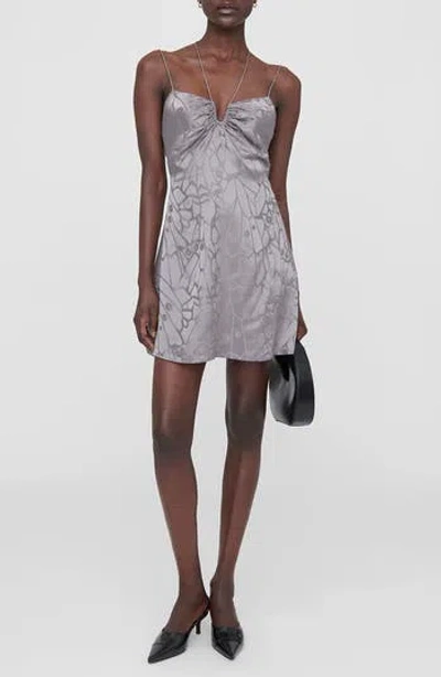 Anine Bing Papillon Silk Jacquard Minidress In Ash Violet Butterfly Jacquard