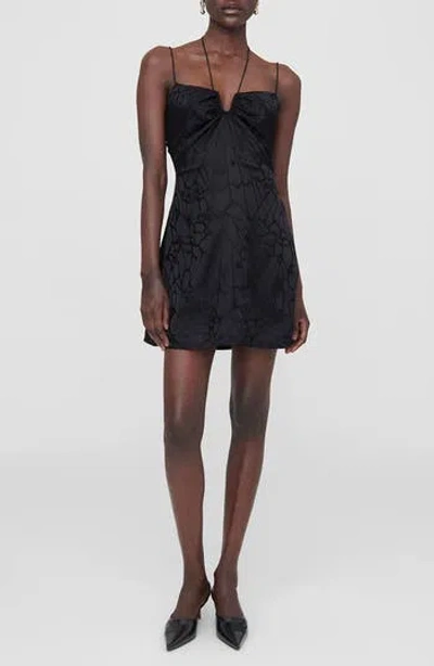 Anine Bing Papillon Silk Jacquard Minidress In Black