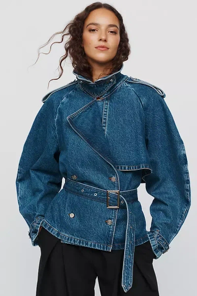 Anine Bing Pascale Denim Trench Coat Jacket In Blue