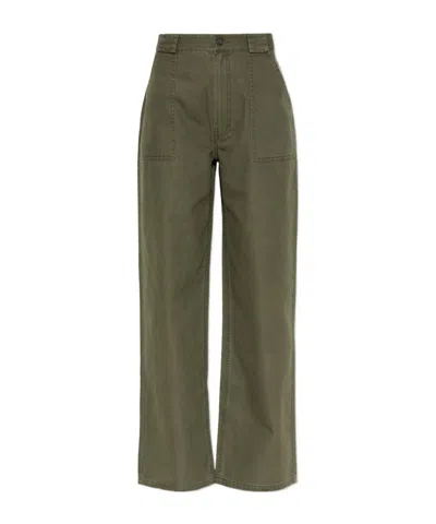 Anine Bing Patch-pocket Cotton Trousers In Green