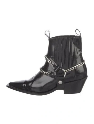 Pre-owned Anine Bing Patent Leather Chain-link Accents Western Boots In Black