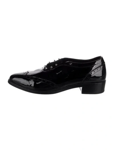Pre-owned Anine Bing Patent Leather Studded Accents Oxfords In Black