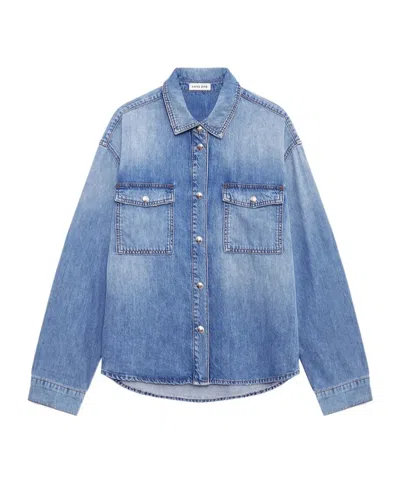 Anine Bing Womens Baltic Blue Paxton Oversized Denim Shirt