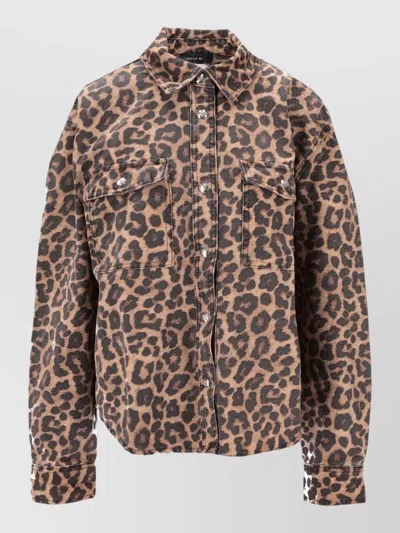 Anine Bing Paxton Long Sleeve Leopard Shirt Pockets In Animal Print