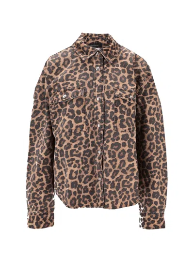 Anine Bing Paxton Leopard Print Denim Shirt In Brown
