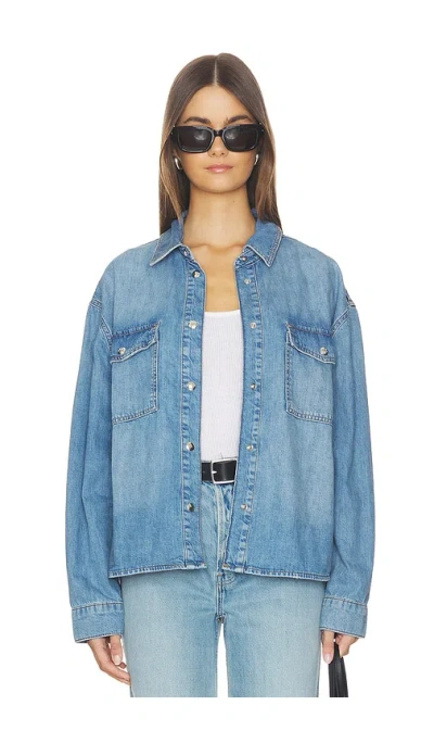 Anine Bing Womens Baltic Blue Paxton Oversized Denim Shirt