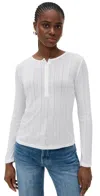 Anine Bing Pia Pointelle-knit Henley Top In White