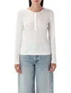 Anine Bing Pia Pointelle-knit Henley Top In White