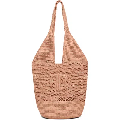 Anine Bing Pink Leah Logo Raffia Bag
