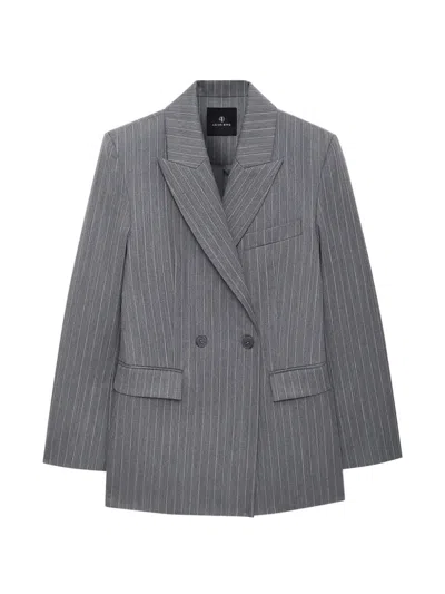 Anine Bing Pinstripe-pattern Double-breasted Blazer In Green