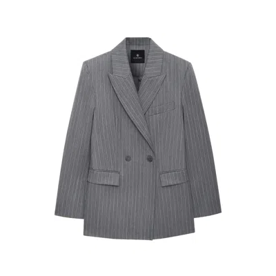 Anine Bing Pinstripe-pattern Double-breasted Blazer In Gray