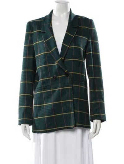 Pre-owned Anine Bing Plaid Print Blazer In Green