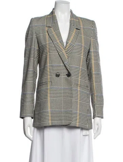 Pre-owned Anine Bing Plaid Print Blazer In White