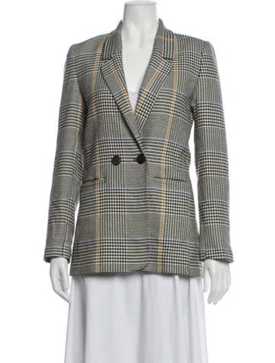 Pre-owned Anine Bing Plaid Print Blazer In White