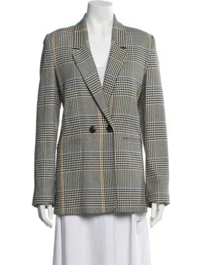 Pre-owned Anine Bing Plaid Print Blazer In White