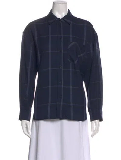Pre-owned Anine Bing Plaid Print Long Sleeve Top In Blue