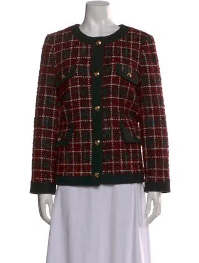 Pre-owned Anine Bing Plaid Print Scoop Neck Sweater In Red