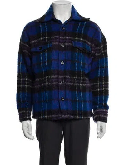 Pre-owned Anine Bing Plaid Print Trucker Jacket In Blue