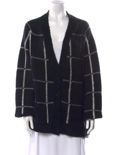 Pre-owned Anine Bing Plaid Print V-neck Sweater In Black