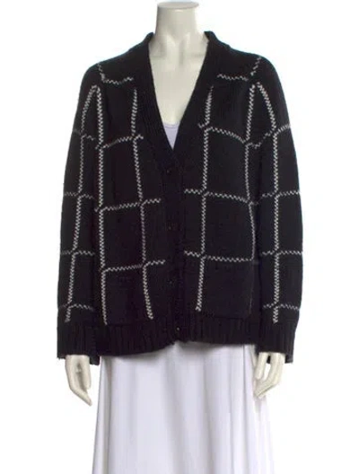 Pre-owned Anine Bing Plaid Print V-neck Sweater In Black