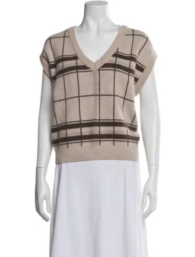 Pre-owned Anine Bing Plaid Print V-neck Sweater In Brown