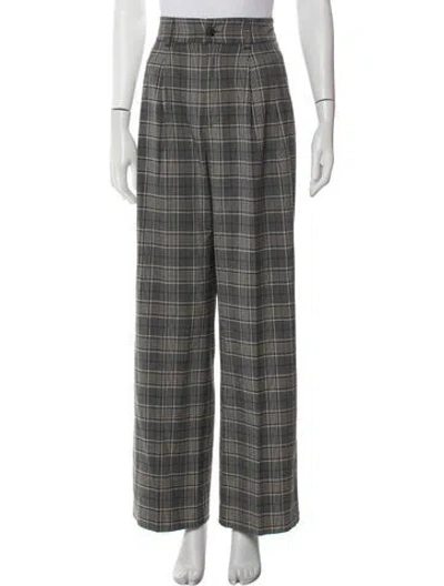Pre-owned Anine Bing Plaid Print Wide Leg Pants In Gray