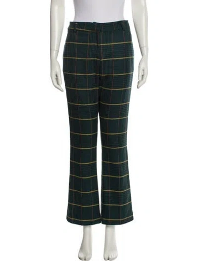 Pre-owned Anine Bing Plaid Print Wide Leg Pants In Green