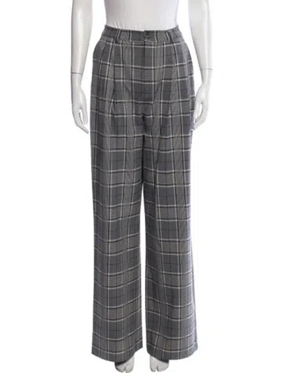 Pre-owned Anine Bing Plaid Print Wide Leg Pants In Grey