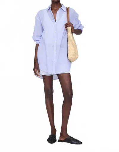 Anine Bing Plaza Long Sleeve Shirt In Blue & White Mini Stripe