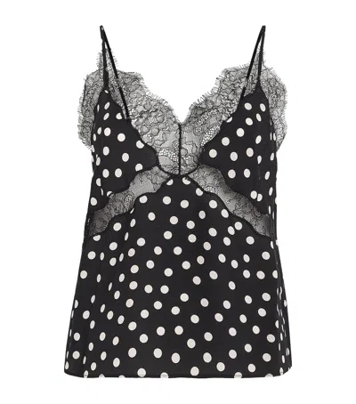 Anine Bing Amelie Lace-trimmed Polka-dot Crepe-jacquard Camisole In Black