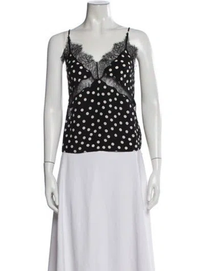 Pre-owned Anine Bing Polka Dot Print V-neck Top In Black
