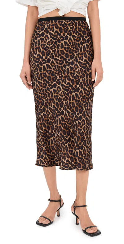 Anine Bing Printed Bar Silk Skirt Black And Brown Leopard