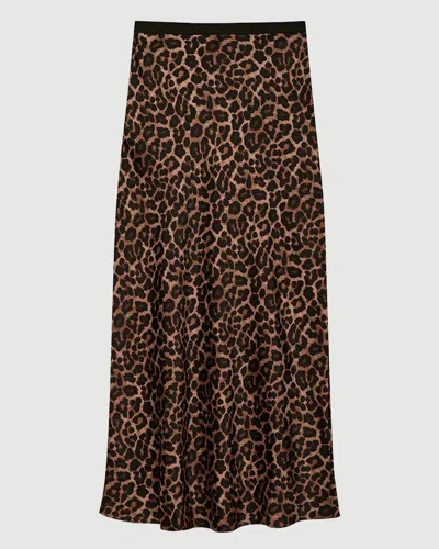 Anine Bing Printed Bar Silk Skirt Black And Brown Leopard