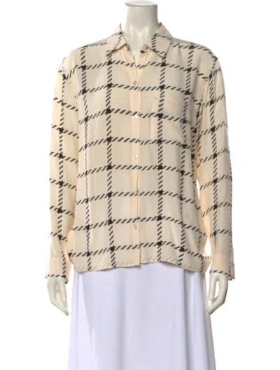 Pre-owned Anine Bing Printed Long Sleeve Button-up Top In White