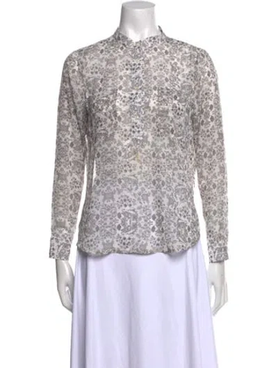 Pre-owned Anine Bing Printed Mock Neck Button-up Top In White