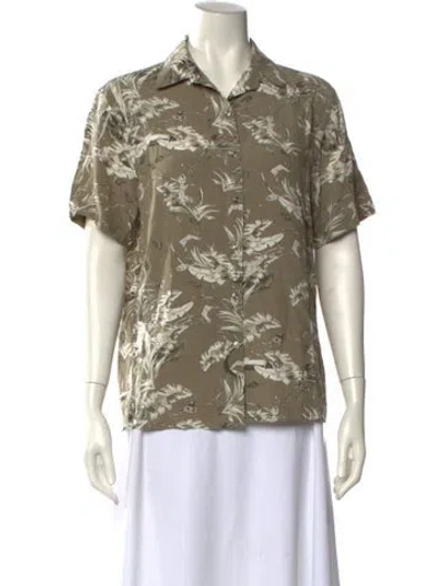 Pre-owned Anine Bing Printed Short Sleeve Button-up Top In Green