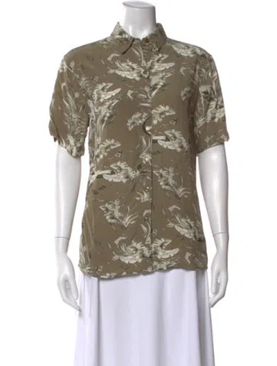 Pre-owned Anine Bing Printed Short Sleeve Button-up Top In Green