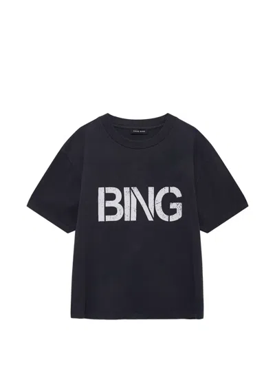 Anine Bing Walker Printed Cotton-jersey T-shirt In Black