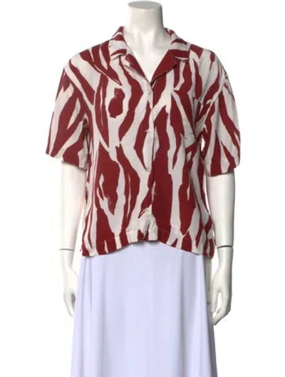 Pre-owned Anine Bing Printed Three-quarter Sleeve Button-up Top In Red