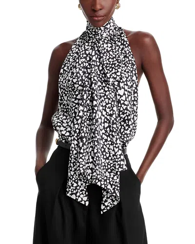 Anine Bing Printed Tie Neck Top In Black/white Heart