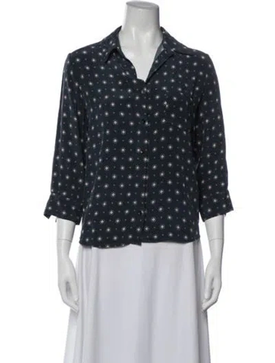 Pre-owned Anine Bing Printed V-neck Blouse In Blue