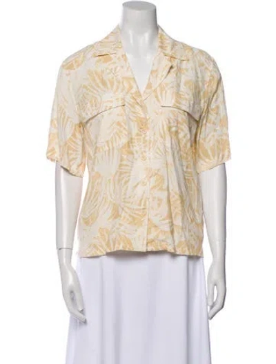 Pre-owned Anine Bing Printed V-neck Button-up Top In White