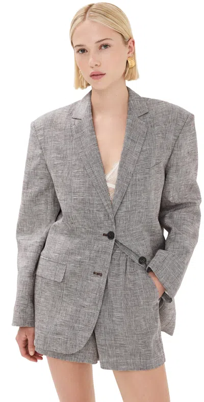 Anine Bing Quinn Plaid Linen Blazer In Neutrals