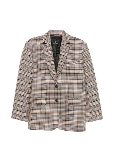 Anine Bing Quinn Check-pattern Single-breasted Blazer In Multi