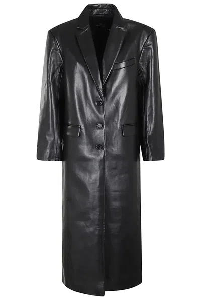 Anine Bing Quinn Leather Blend Long Coat In Black