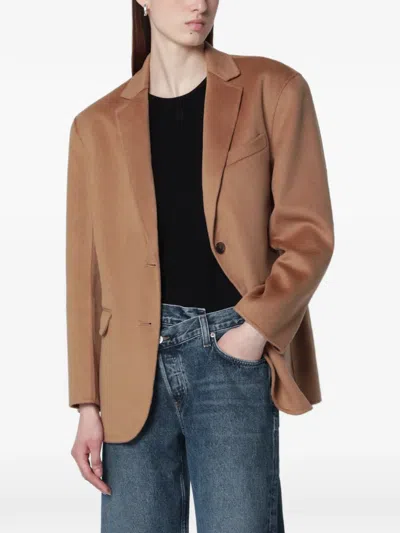 Anine Bing Single Breasted Notch Lapel Tailored Jacket In Brown