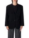 Anine Bing Quinn Oversized Black Wool Cashmere Blazer In Black
