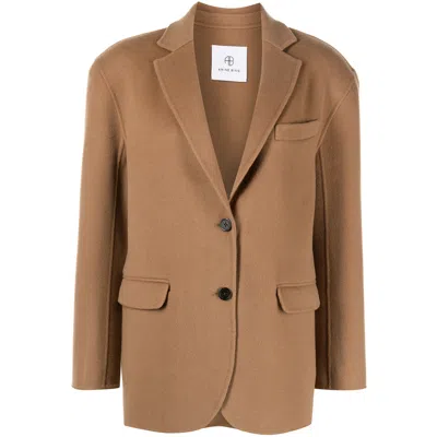 Anine Bing Oversized Wool-cashmere Blend Blazer In Brown