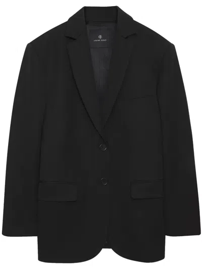 Anine Bing Quinn Single-breasted Wool Blazer In Black